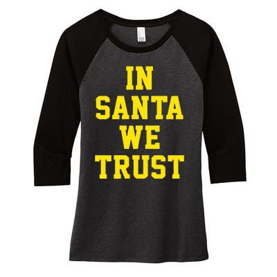 Michigan Football In Santa We Trust Women's Tri-Blend 3/4-Sleeve Raglan Shirt