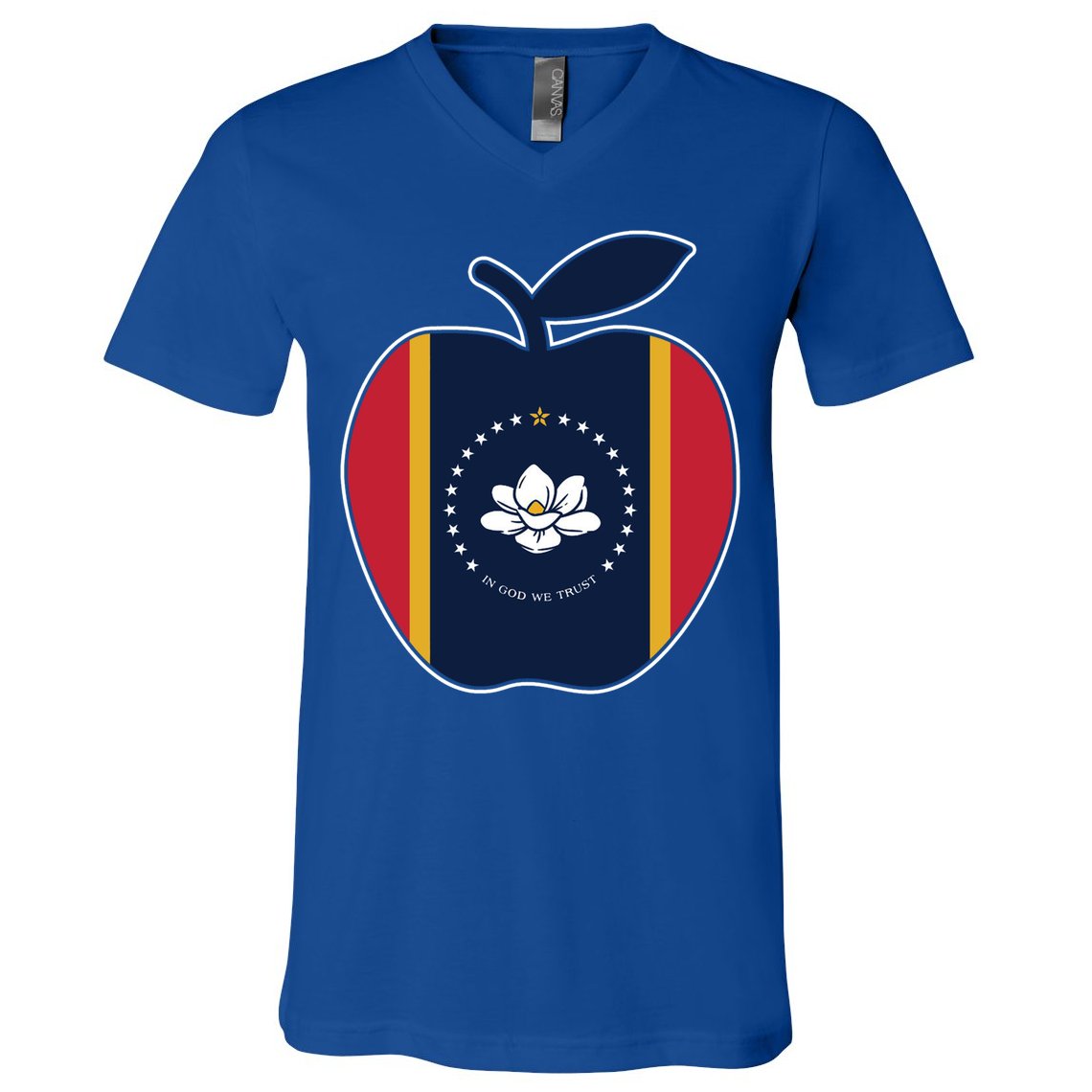Mississippi Flag In God We Trust School Teacher Apple Cute Gift V-Neck T-Shirt