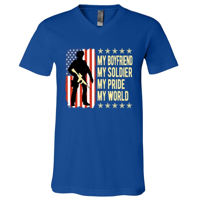 My Friend Is A Soldier Hero Proud Army Friend Funny Gift V-Neck T-Shirt