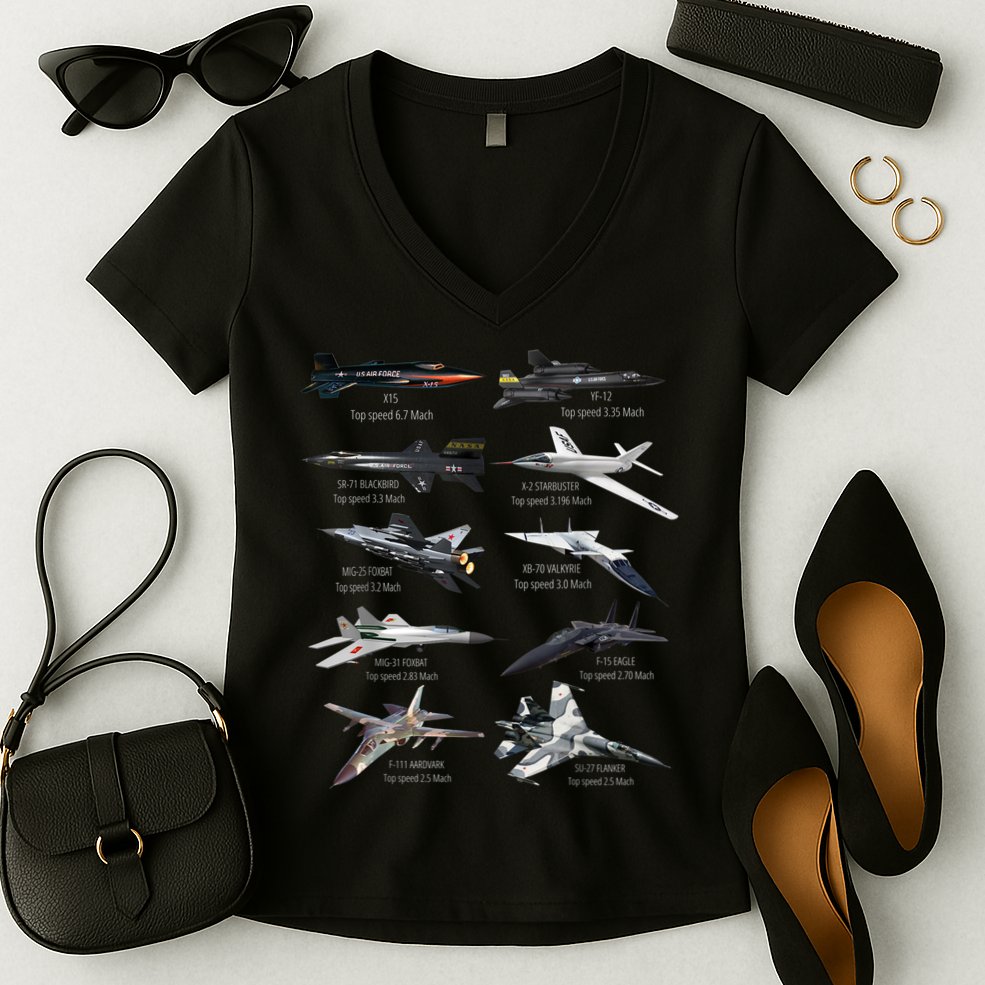 Military's Fastest Jet Fighters Aircraft Plane Of The World Women's V-Neck T-Shirt