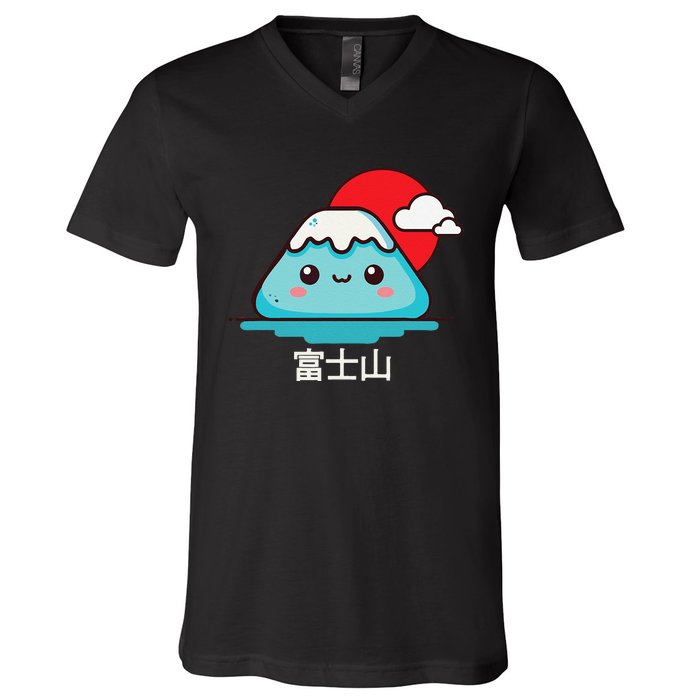 Mount Fuji Japanese Aesthetic Kawaii Mountain Scene V-Neck T-Shirt