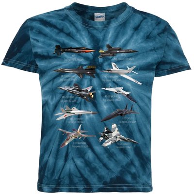 Military's Fastest Jet Fighters Aircraft Plane Of The World Kids Tie-Dye T-Shirt