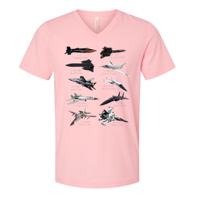 MilitaryS Fastest Jet Fighters Aircraft Plane Of The World V-Neck T-Shirt