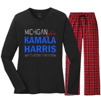 Michigan For Kamala Harris 2024 We Choose Freedom Women's Long Sleeve Flannel Pajama Set 