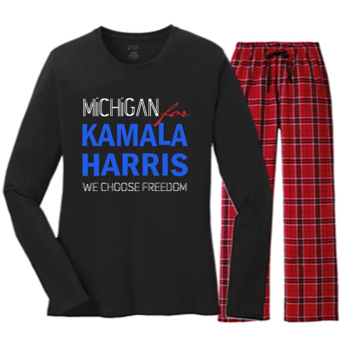 Michigan For Kamala Harris 2024 We Choose Freedom Women's Long Sleeve Flannel Pajama Set 