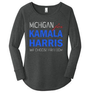 Michigan For Kamala Harris 2024 We Choose Freedom Women's Perfect Tri Tunic Long Sleeve Shirt