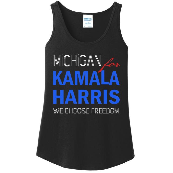 Michigan For Kamala Harris 2024 We Choose Freedom Ladies Essential Tank