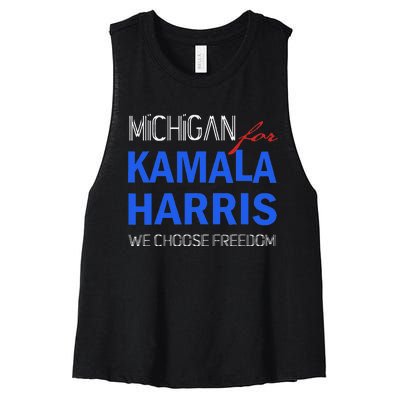 Michigan For Kamala Harris 2024 We Choose Freedom Women's Racerback Cropped Tank