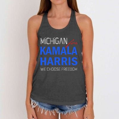 Michigan For Kamala Harris 2024 We Choose Freedom Women's Knotted Racerback Tank