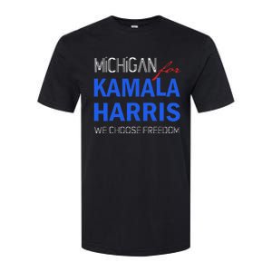 Michigan For Kamala Harris 2024 We Choose Freedom Softstyle CVC T-Shirt