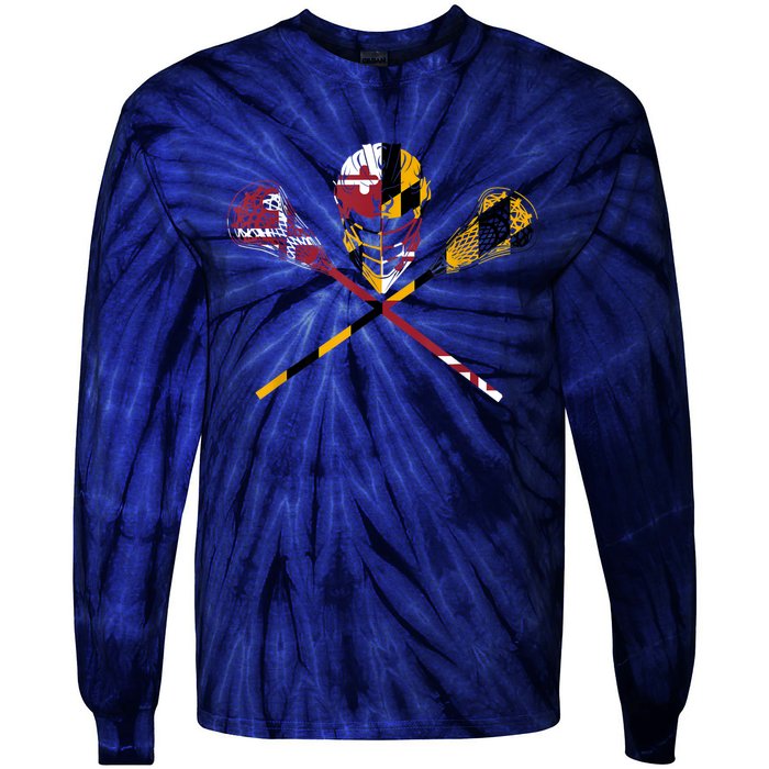 Maryland Flag Lacrosse Tie-Dye Long Sleeve Shirt