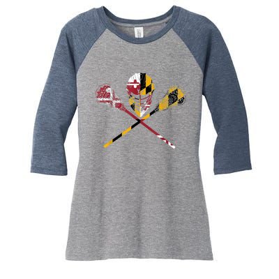 Maryland Flag Lacrosse Women's Tri-Blend 3/4-Sleeve Raglan Shirt