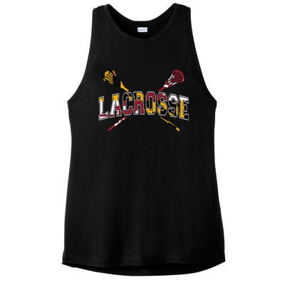 Maryland Flag Lacrosse Ladies PosiCharge Tri-Blend Wicking Tank