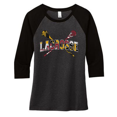 Maryland Flag Lacrosse Women's Tri-Blend 3/4-Sleeve Raglan Shirt