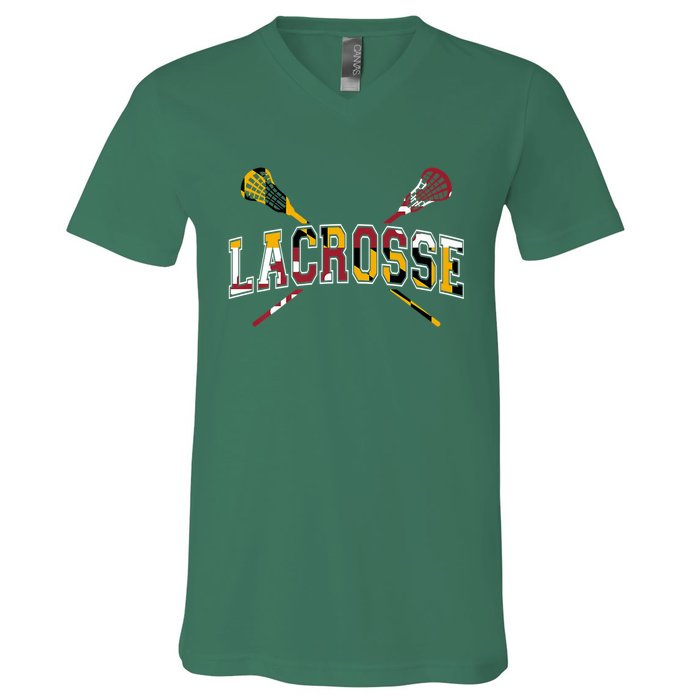 Maryland Flag Lacrosse V-Neck T-Shirt