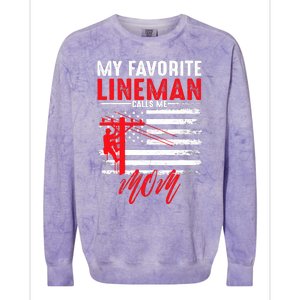 My Favorite Lineman Calls Me Mom Funny American Flag Lineman Colorblast Crewneck Sweatshirt