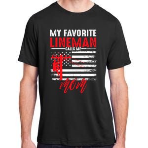 My Favorite Lineman Calls Me Mom Funny American Flag Lineman Adult ChromaSoft Performance T-Shirt