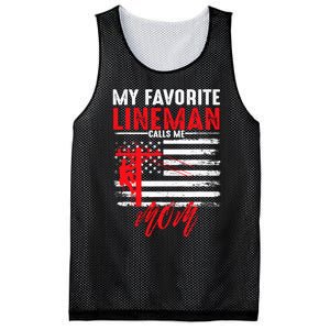 My Favorite Lineman Calls Me Mom Funny American Flag Lineman Mesh Reversible Basketball Jersey Tank