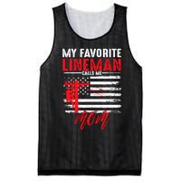 My Favorite Lineman Calls Me Mom Funny American Flag Lineman Mesh Reversible Basketball Jersey Tank