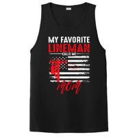 My Favorite Lineman Calls Me Mom Funny American Flag Lineman PosiCharge Competitor Tank