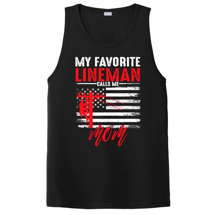 My Favorite Lineman Calls Me Mom Funny American Flag Lineman PosiCharge Competitor Tank