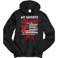 My Favorite Lineman Calls Me Mom Funny American Flag Lineman Tie Dye Hoodie