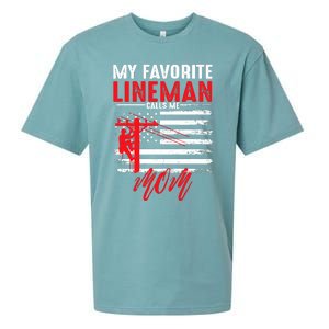 My Favorite Lineman Calls Me Mom Funny American Flag Lineman Sueded Cloud Jersey T-Shirt