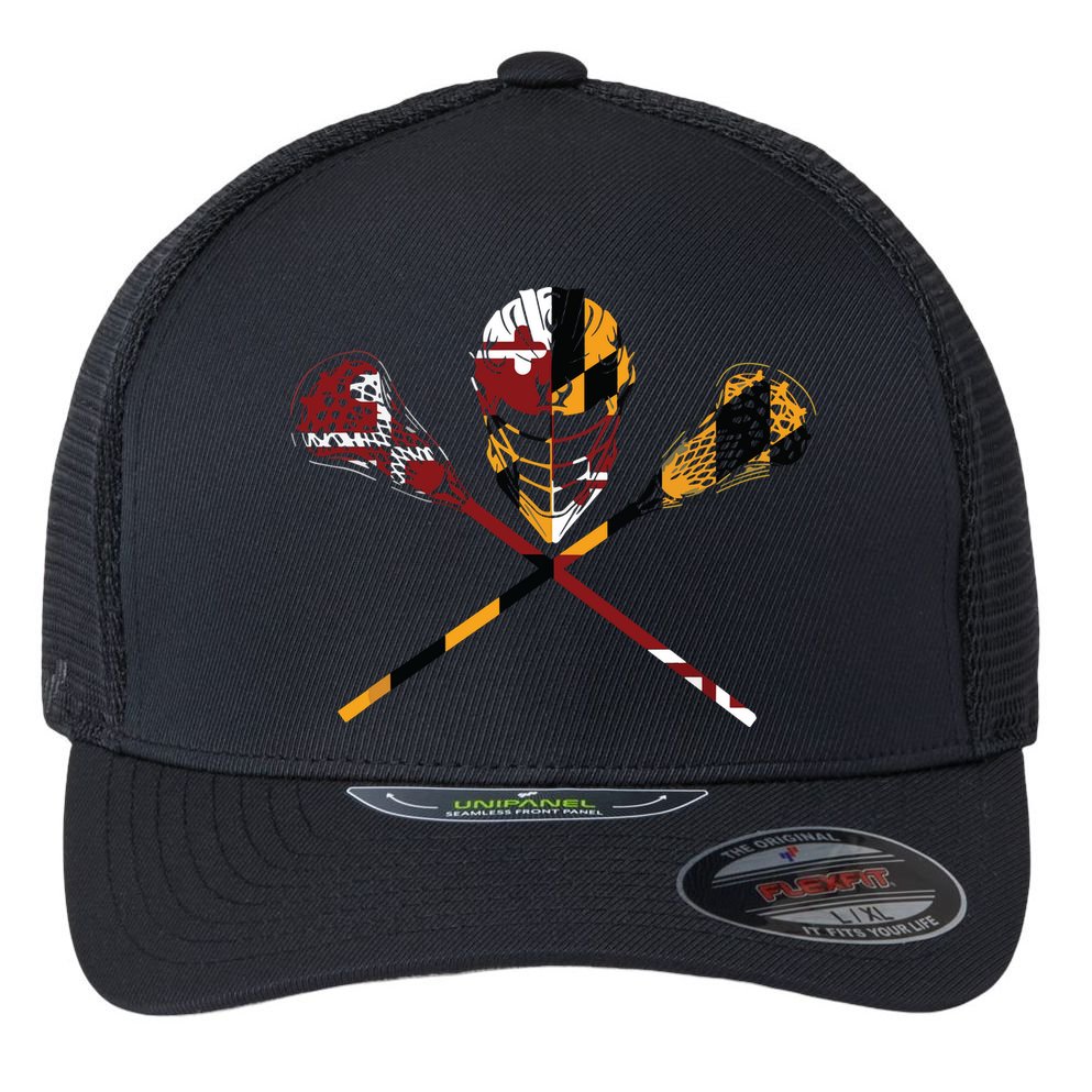 Maryland Flag Lacrosse College LAX Stick Flexfit Unipanel Trucker Cap