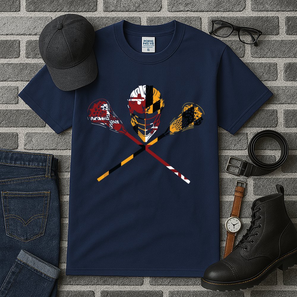 Maryland Flag Lacrosse College LAX Stick Tall T-Shirt