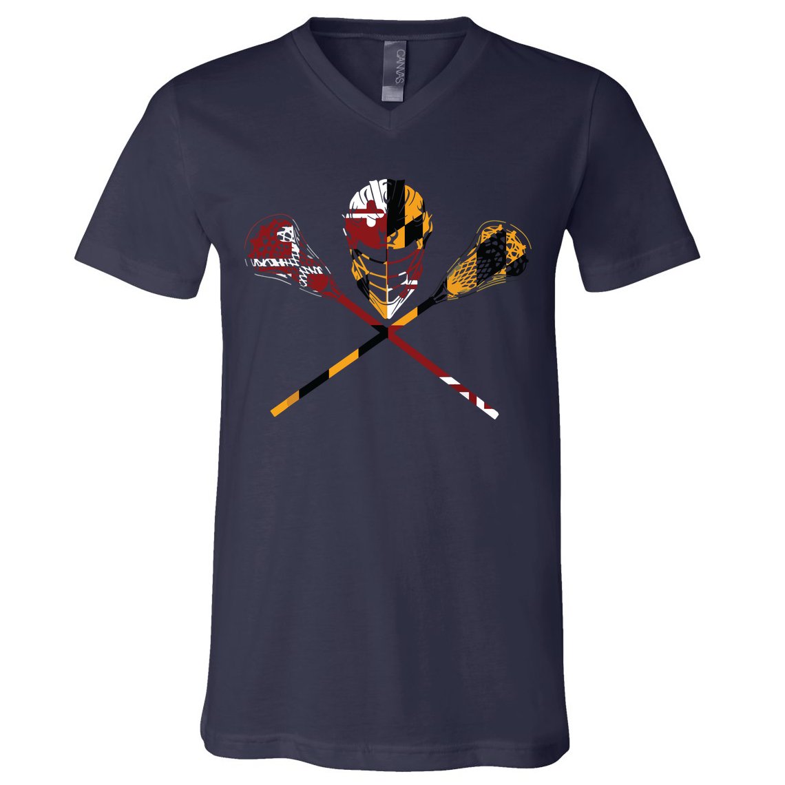 Maryland Flag Lacrosse College LAX Stick V-Neck T-Shirt