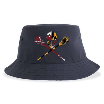 Maryland Flag Lacrosse College LAX Stick Sustainable Bucket Hat