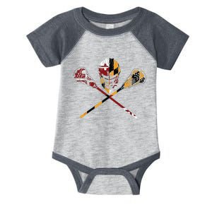 Maryland Flag Lacrosse College LAX Stick Infant Baby Jersey Bodysuit