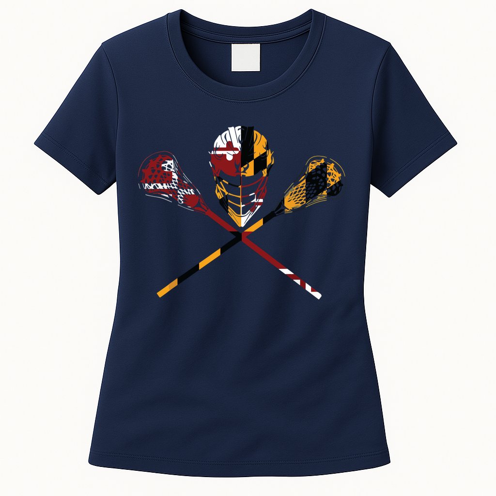 Maryland Flag Lacrosse College LAX Stick Womens T-Shirt