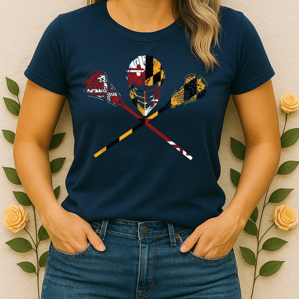 Maryland Flag Lacrosse College LAX Stick Womens T-Shirt