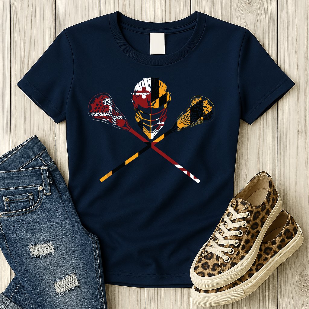 Maryland Flag Lacrosse College LAX Stick Womens T-Shirt