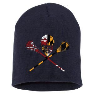 Maryland Flag Lacrosse College LAX Stick Short Acrylic Beanie