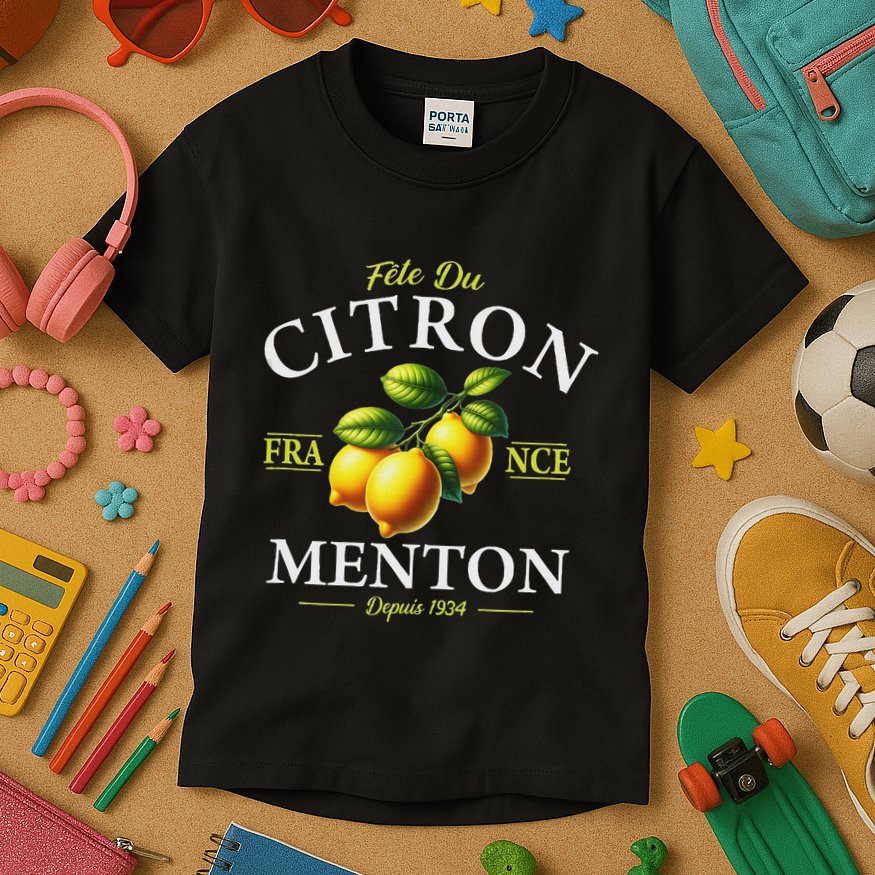 Menton France Lemon Festival Since 1934 White Lettering Kids T-Shirt