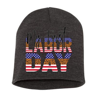 My First Labor Day American Flag Gift Short Acrylic Beanie