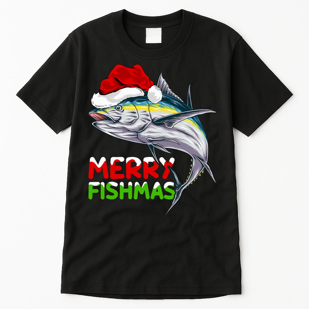 Merry Fishmas Lighting Santa Tuna Fish Fishing Christmas Tall T-Shirt