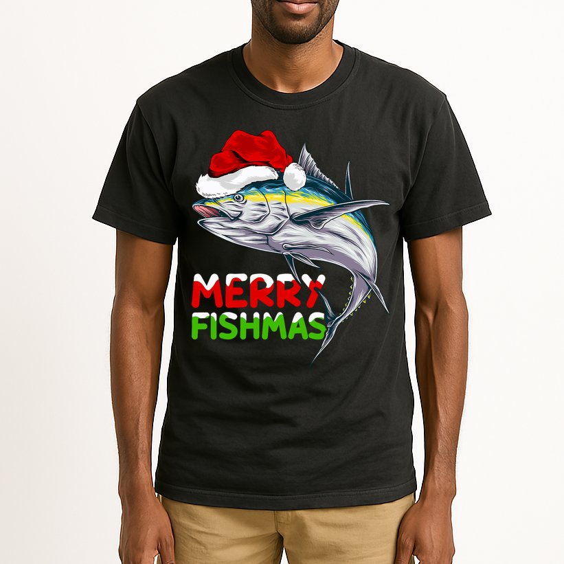 Merry Fishmas Lighting Santa Tuna Fish Fishing Christmas Tall T-Shirt