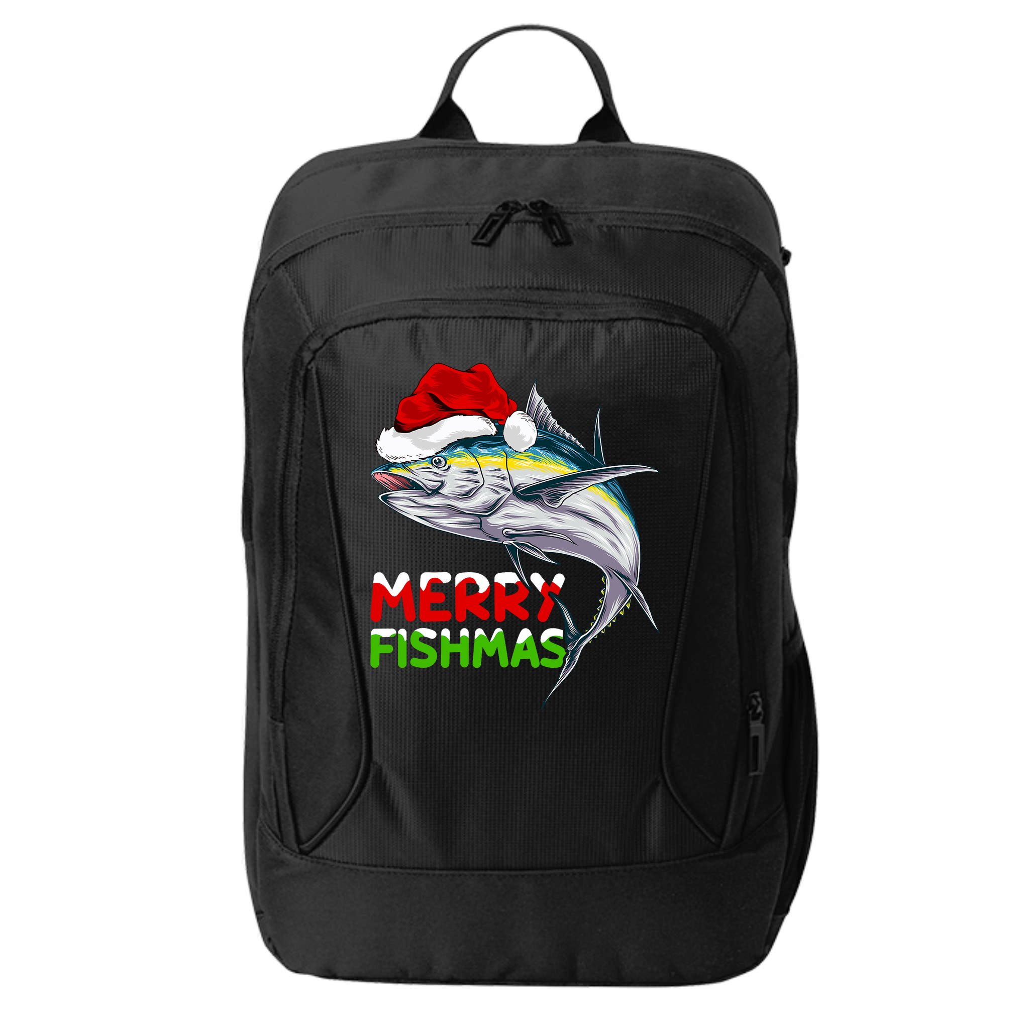 Merry Fishmas Lighting Santa Tuna Fish Fishing Christmas City Backpack