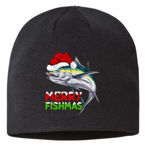 Merry Fishmas Lighting Santa Tuna Fish Fishing Christmas Sustainable Beanie