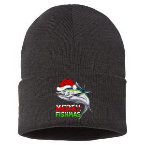 Merry Fishmas Lighting Santa Tuna Fish Fishing Christmas Sustainable Knit Beanie