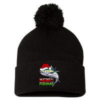 Merry Fishmas Lighting Santa Tuna Fish Fishing Christmas Pom Pom 12in Knit Beanie