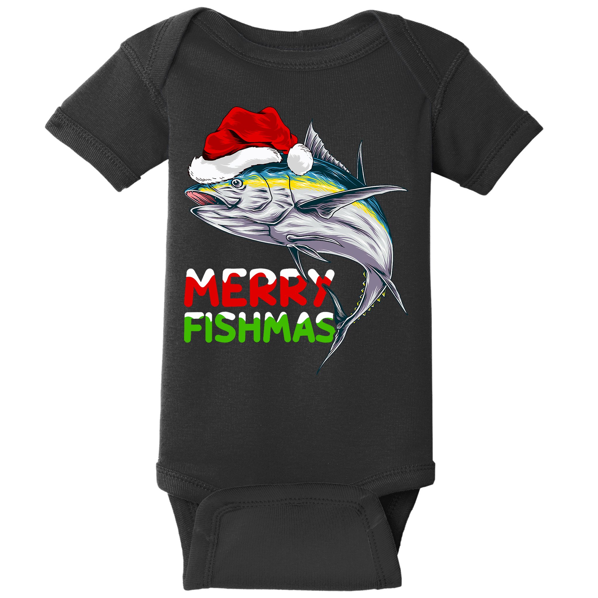 Merry Fishmas Lighting Santa Tuna Fish Fishing Christmas Baby Bodysuit
