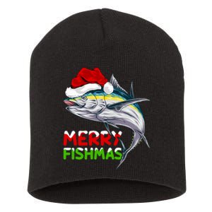 Merry Fishmas Lighting Santa Tuna Fish Fishing Christmas Short Acrylic Beanie