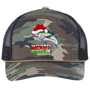 Merry Fishmas Lighting Santa Tuna Fish Fishing Christmas Retro Rope Trucker Hat Cap