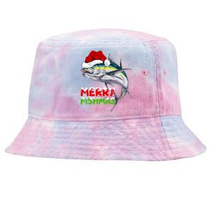 Merry Fishmas Lighting Santa Tuna Fish Fishing Christmas Tie-Dyed Bucket Hat