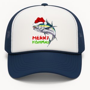 Merry Fishmas Lighting Santa Tuna Fish Fishing Christmas Trucker Hat