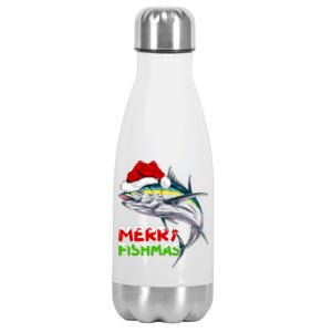 Merry Fishmas Lighting Santa Tuna Fish Fishing Christmas Stainless Steel Insulated Water Bottle